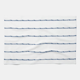 Navy Blue white nautical ropes pattern Kitchen Towel