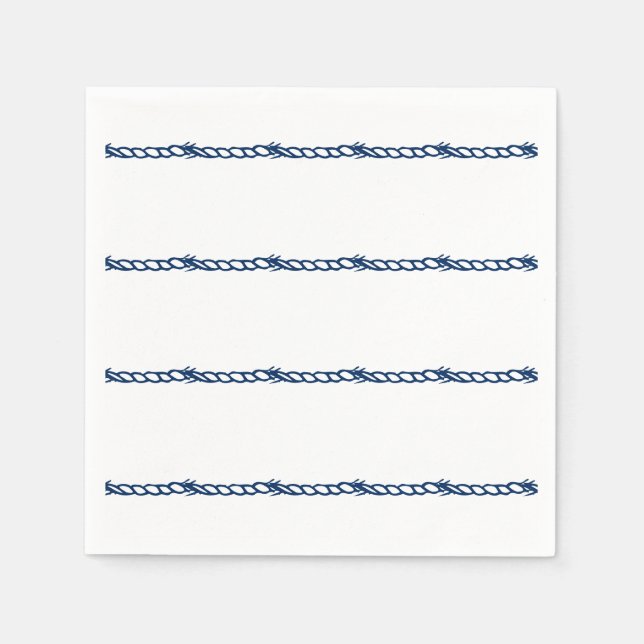 Navy Blue white nautical ropes pattern party Napkins (Front)