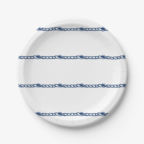 Navy Blue white nautical ropes pattern party Paper Plates