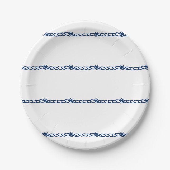 Navy Blue white nautical ropes pattern party Paper Plates (Front)