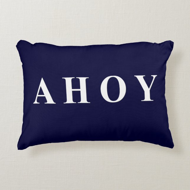 Navy Blue White Nautical Sailing Stripes Accent Pillow (Front)