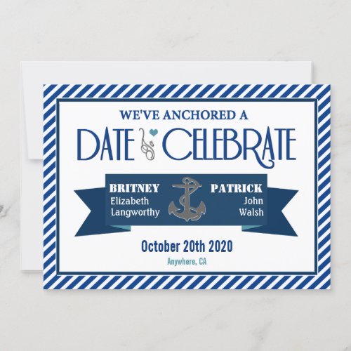 Navy Blue &amp; White Nautical Wedding Invitations