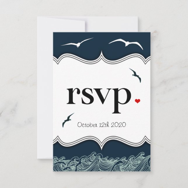 Navy Blue & White Nautical Wedding RSVP Cards (Front)