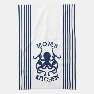 Navy Blue & White Octopus And Stripes Combination Kitchen Towel