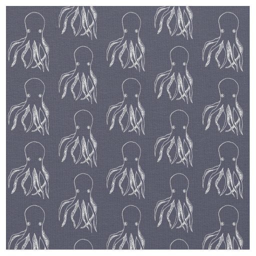 Navy Blue & White Octopus Pattern Fabric