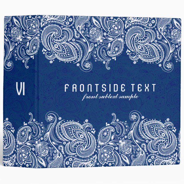 Navy Blue & White Paisley Lace 3 Ring Binder (Front/Spine)