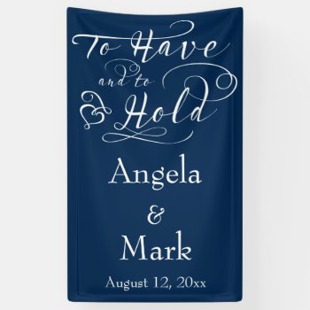 Navy Blue White Personalized Wedding Banner by wasootch at Zazzle