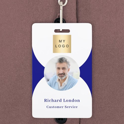 Navy blue white photo arch QR code business logo Badge