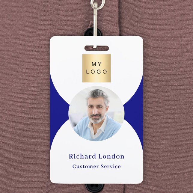 Navy blue white photo arch QR code business logo Badge (Creator Uploaded)