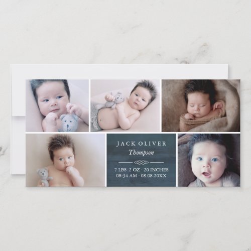 Navy Blue  White Photo Collage Baby Announcement