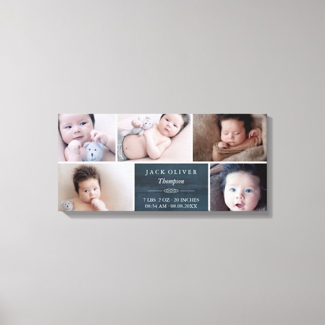 Navy Blue & White Photo Collage Baby Canvas Print (Front)
