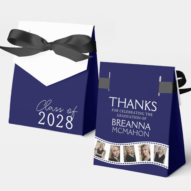 Navy Blue & White Photo Collage Filmstrip Favor Boxes (Creator Uploaded)