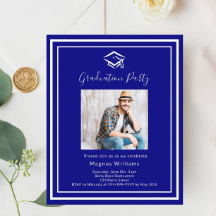 Navy blue white photo Graduation Party invitation