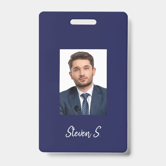 Navy blue white photo name badge (Front)