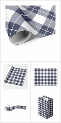 Navy Blue White Plaid Wrapping and Party Supplies