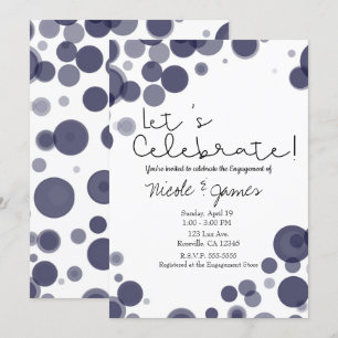 Navy Blue White Polka Dot Bubbles Let's Celebrate Invitation