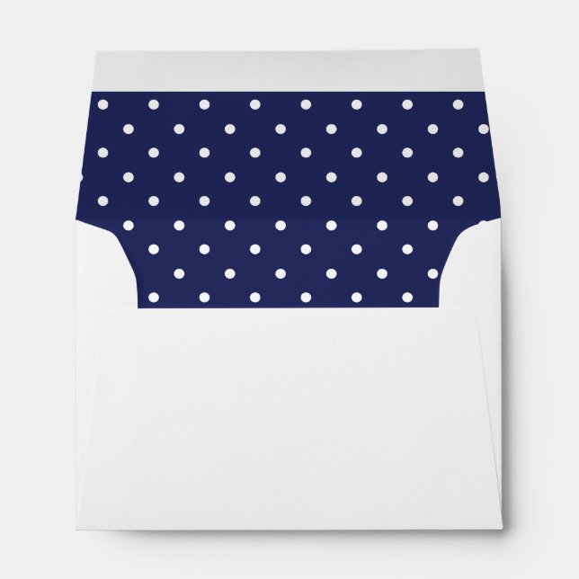 Navy Blue White Polka Dot Lined Envelope (Back (Bottom))