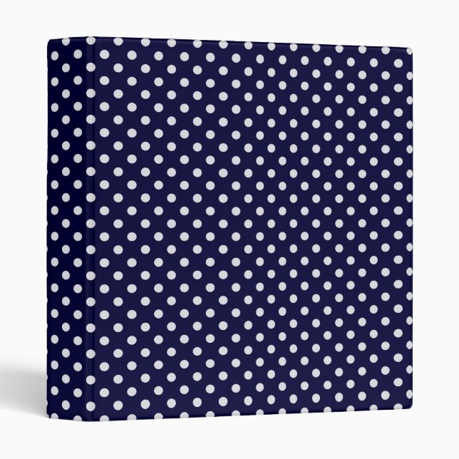 Navy Blue White Polka Dot Pattern 3 Ring Binder (Front/Spine)