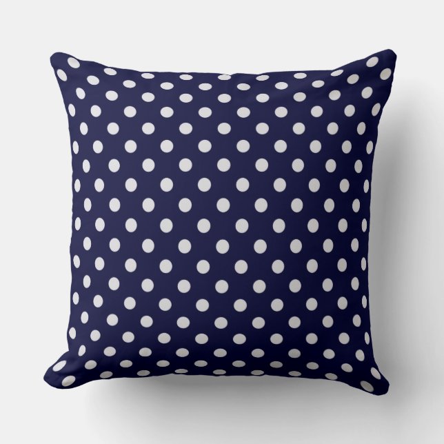 Navy Blue White Polka Dot Pattern Throw Pillow (Front)