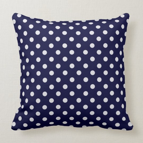 Navy Blue White Polka Dot Pattern Throw Pillow
