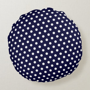 Navy Blue & White Polka Dot Round Pillows