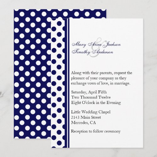 Navy Blue &amp; White Polka Dot Wedding Invitation