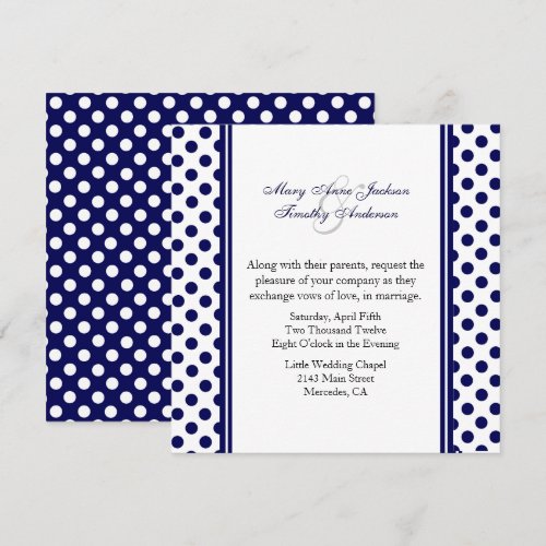 Navy Blue &amp; White Polka Dot Wedding Invitation
