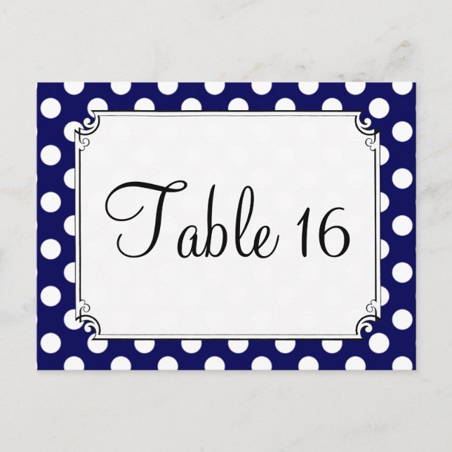 Navy Blue & White Polka Dot Wedding Table Numbers (Front)