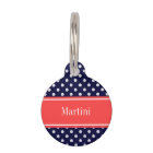 Navy Blue White Polka Dots Coral Name Monogram