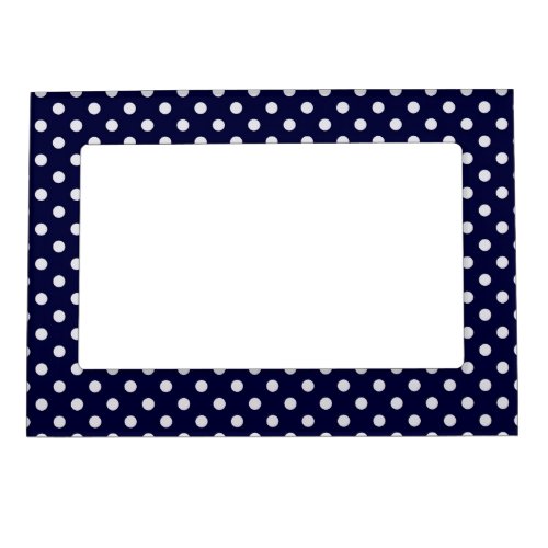 Navy Blue White Polka Dots Pattern Magnetic Frame