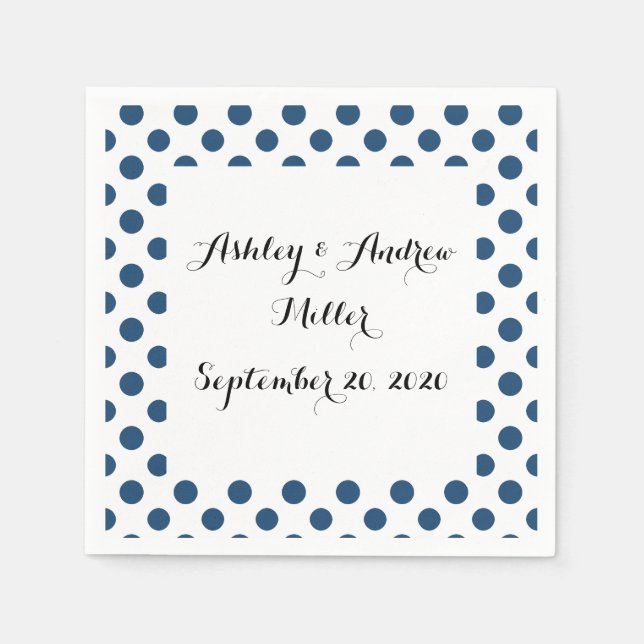 Navy Blue White Polka Dots Pattern Napkins (Front)