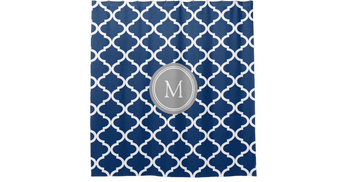 Navy Blue White Quatrefoil Monogram Shower Curtain Zazzle