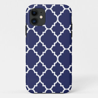 Navy Blue White Quatrefoil Moroccan Pattern iPhone 11 Case