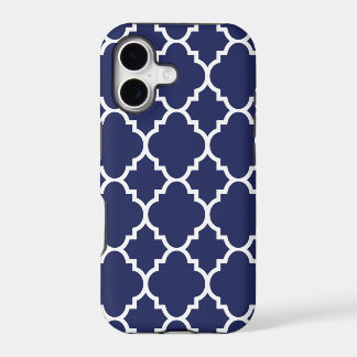 Navy Blue White Quatrefoil Moroccan Pattern iPhone 17 Case