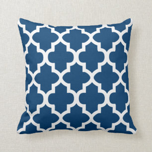 Navy Blue & White Quatrefoil Pattern DIY Color Throw Pillow