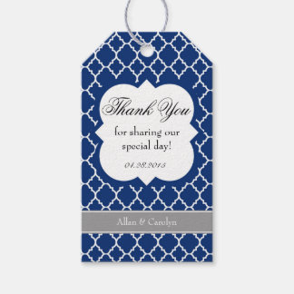 Navy Blue White Quatrefoil Wedding Thank You Tag