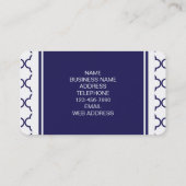 Navy Blue, White Quatrefoil | Your Monogram Business Card (Back)