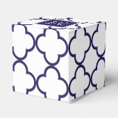Navy Blue, White Quatrefoil | Your Monogram Favor Boxes (Back Side)