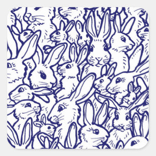 Navy Blue White Rabbit Bunny Drawing Cute Unique Square Sticker