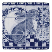 Navy Blue White Rabbit Dedham Pottery Delft Mural