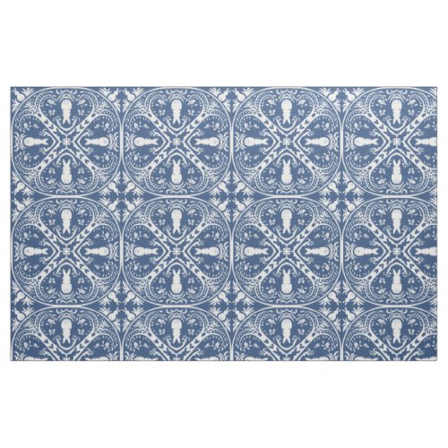 Navy Blue  White Rabbit Tile Delft Dedham Bunny Fabric