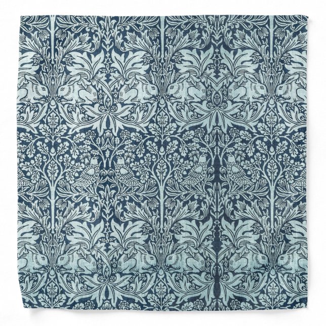 Navy Blue White Rabbit William Morris Art Bandana (Front)