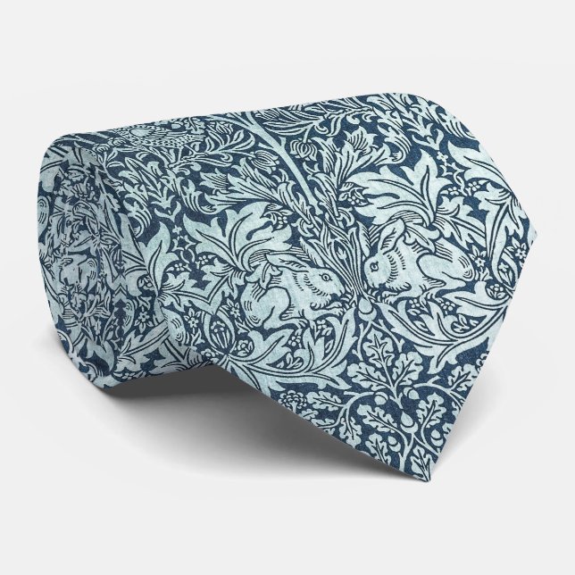 Navy Blue White Rabbit William Morris Neck Tie (Rolled)