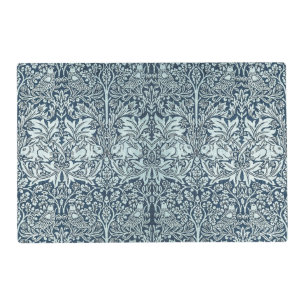 Navy Blue White Rabbit William Morris Placemat