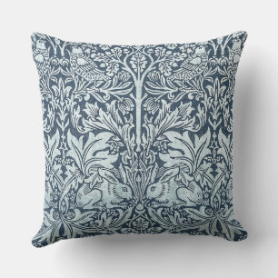 Navy Blue White Rabbit William Morris Throw Pillow
