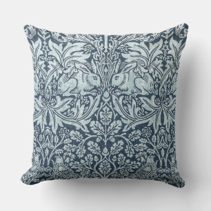 Navy Blue White Rabbit William Morris Throw Pillow