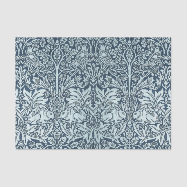 Navy Blue White Rabbit William Morris Tissue Paper (Front)