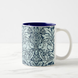 Navy Blue White Rabbit William Morris Two-Tone Coffee Mug