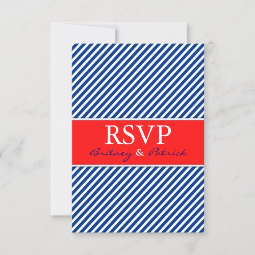 Navy Blue White Red Nautical Wedding RSVP Cards
