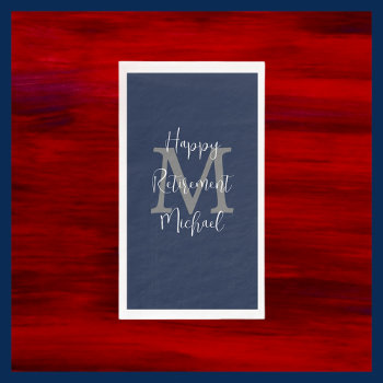 Navy Blue White Retirement Party Name Monogram  Paper Guest Towels by SocolikCardShop at Zazzle